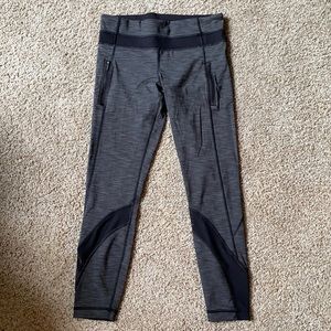 Lululemon leggings with mesh on bottom legs.